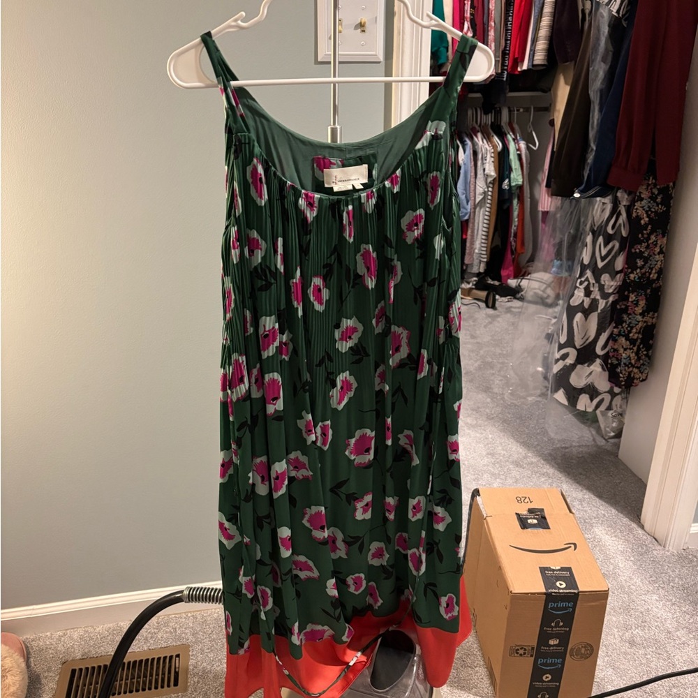 Floral Green Dress with Pink Accents